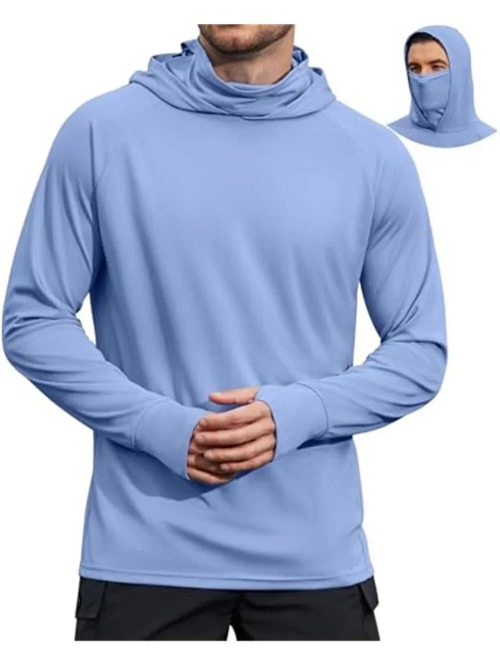 Men's UPF 50+ Sun Protection Hoodie with Mask Lightweight Long Sleeve Rash Guard
